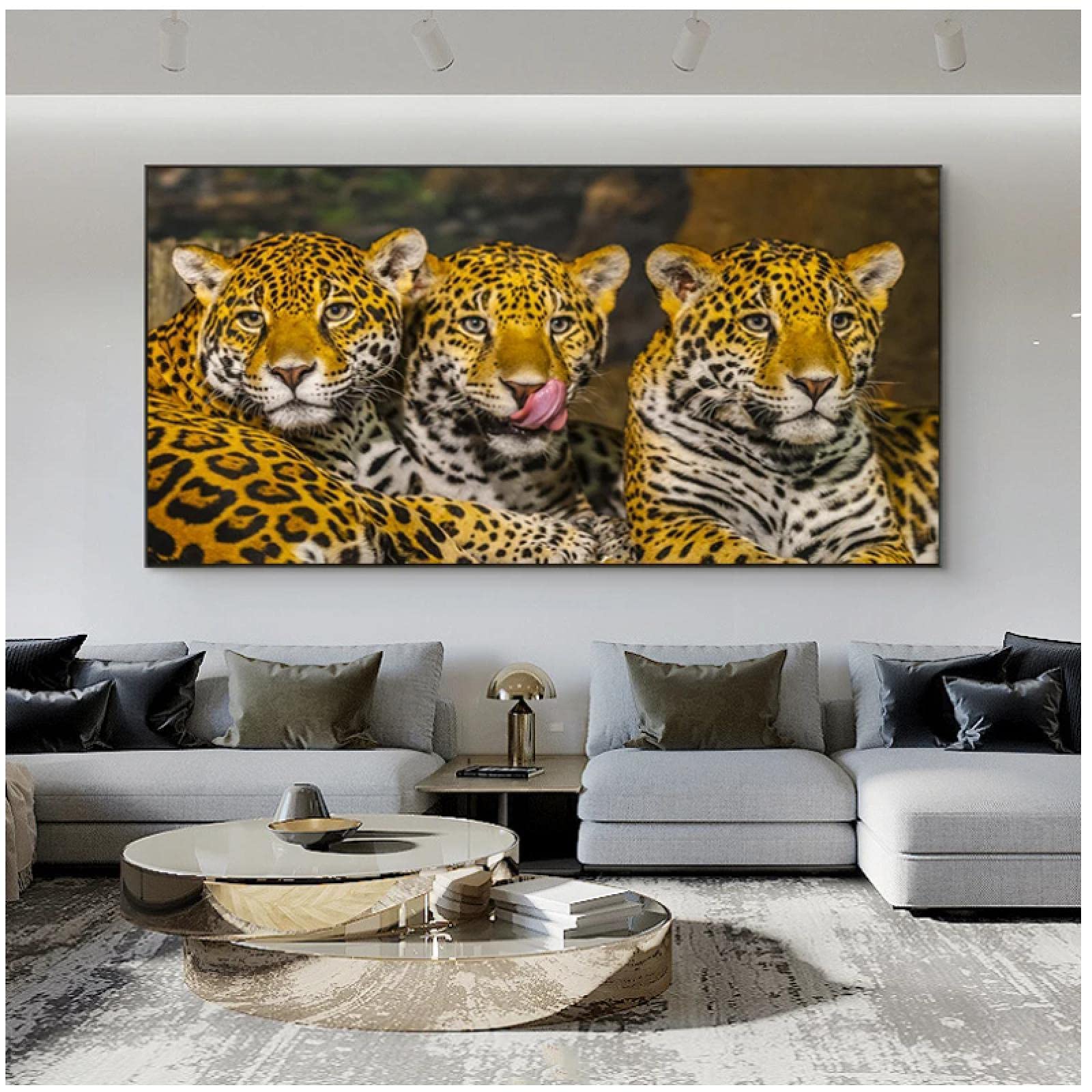 Poster Modular Hd Print Family Leopard Animal Canvas Wall Art